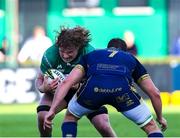 1 April 2023; Cian Prendergast of Connacht in action against Michele Lamaro of Benetton during the Challenge Cup Round of 16 match between Benetton and Connacht at Stadio Monigo in Treviso, Italy. Photo by Roberto Bregani/Sportsfile