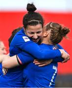 1 April 2023; Gabrielle Vernier and Emeline Gros of France, right, celebrate after the TikTok Women's Six Nations Rugby Championship match between Ireland and France at Musgrave Park in Cork. Photo by Brendan Moran/Sportsfile