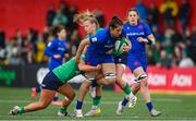 1 April 2023; Maelle Picut of France is tackled by Neve Jones and Dannah O'Brien of Ireland during the TikTok Women's Six Nations Rugby Championship match between Ireland and France at Musgrave Park in Cork. Photo by Brendan Moran/Sportsfile