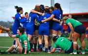 1 April 2023; France players celebrate after Agathe Sochat, 2, scored their fifth try during the TikTok Women's Six Nations Rugby Championship match between Ireland and France at Musgrave Park in Cork. Photo by Brendan Moran/Sportsfile