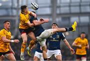 1 April 2023; Mike Lowry of Ulster in action against Hugo Keenan of Leinster during the Heineken Champions Cup Round of 16 match between Leinster and Ulster at Aviva Stadium in Dublin. Photo by Sam Barnes/Sportsfile