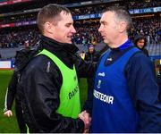 1 April 2023; Crossmaglen clubmates Wicklow manager Oisín McConville and Sligo manager Tony McEntee after the Allianz Football League Division 4 Final match between Sligo and Wicklow at Croke Park in Dublin. Photo by Piaras Ó Mídheach/Sportsfile