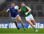 1 April 2023; Ultan Kelm of Fermanagh in action against Killian Clarke of Cavan during the Allianz Football League Division 3 Final match between Cavan and Fermanagh at Croke Park in Dublin. Photo by Tyler Miller/Sportsfile