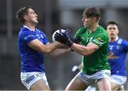 1 April 2023; Killian Clarke of Cavan and Darragh McGurn of Fermanagh battle for possession during the Allianz Football League Division 3 Final match between Cavan and Fermanagh at Croke Park in Dublin. Photo by Tyler Miller/Sportsfile