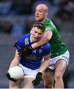 1 April 2023; Paddy Lynch of Cavan in action against Ché Cullen of Fermanagh during the Allianz Football League Division 3 Final match between Cavan and Fermanagh at Croke Park in Dublin. Photo by Piaras Ó Mídheach/Sportsfile