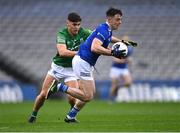 1 April 2023; Gerard Smith of Cavan in action against Jonathan Cassidy of Fermanagh during the Allianz Football League Division 3 Final match between Cavan and Fermanagh at Croke Park in Dublin. Photo by Piaras Ó Mídheach/Sportsfile