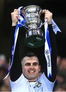 1 April 2023; Cavan captain Raymond Galligan lifts the cup after his side's victory in the Allianz Football League Division 3 Final match between Cavan and Fermanagh at Croke Park in Dublin. Photo by Piaras Ó Mídheach/Sportsfile