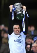 1 April 2023; Cavan captain Raymond Galligan lifts the cup after his side's victory in the Allianz Football League Division 3 Final match between Cavan and Fermanagh at Croke Park in Dublin. Photo by Piaras Ó Mídheach/Sportsfile
