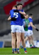 1 April 2023; Cian Madden, right, and Ciarán Brady of Cavan celebrate after their side's victory in the Allianz Football League Division 3 Final match between Cavan and Fermanagh at Croke Park in Dublin. Photo by Tyler Miller/Sportsfile