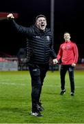 1 April 2023; Bohemians manager Declan Devine, left, and Keith Buckley, behind, celebrate after their side's victory in the SSE Airtricity Men's Premier Division match between Sligo Rovers and Bohemians at The Showgrounds in Sligo. Photo by Seb Daly/Sportsfile