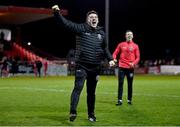 1 April 2023; Bohemians manager Declan Devine, left, and Keith Buckley, behind, celebrate after their side's victory in the SSE Airtricity Men's Premier Division match between Sligo Rovers and Bohemians at The Showgrounds in Sligo. Photo by Seb Daly/Sportsfile