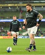 1 April 2023; Andrew Porter, right, and Tadhg Furlong of Leinster before the Heineken Champions Cup Round of 16 match between Leinster and Ulster at Aviva Stadium in Dublin. Photo by Ramsey Cardy/Sportsfile