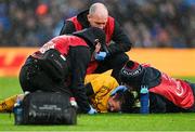 1 April 2023; Billy Burns of Ulster is treated for an injury during the Heineken Champions Cup Round of 16 match between Leinster and Ulster at Aviva Stadium in Dublin. Photo by Ramsey Cardy/Sportsfile