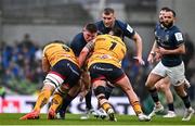1 April 2023; Tadhg Furlong of Leinster in action against Duane Vermeulen, left, and Rory Sutherland of Ulster during the Heineken Champions Cup Round of 16 match between Leinster and Ulster at Aviva Stadium in Dublin. Photo by Sam Barnes/Sportsfile