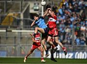 2 April 2023; Michael Fitzsimons of Dublin contests a high ball with Brendan Rogers of Derry during the Allianz Football League Division 2 Final match between Dublin and Derry at Croke Park in Dublin. Photo by Sam Barnes/Sportsfile