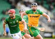 2 April 2023; James Toher of Meath in action against Richie Ryan of Donegal during the Allianz Hurling League Division 2B Final match between Meath and Donegal at Avant Money Páirc Seán Mac Diarmada in Carrick-on-Shannon, Leitrim. Photo by Stephen Marken/Sportsfile