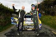 2 April 2023; Keith Moriarty, left, and Josh Moffett celebrate after winning the Rose Hotel Circuit of Kerry Rally at Tralee in Kerry. Photo by Philip Fitzpatrick/Sportsfile