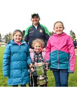 2 April 2023; Meath manager Seoirse Bulfin with his three daughters, from left, Sarah, age 9, Sinéad, age 5 and Sophie, age 10, after the Allianz Hurling League Division 2B Final match between Meath and Donegal at Avant Money Páirc Seán Mac Diarmada in Carrick-on-Shannon, Leitrim. Photo by Stephen Marken/Sportsfile