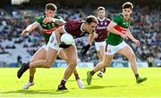 2 April 2023; John Maher of Galway evades the tackle of Jordan Flynn of Mayo during the Allianz Football League Division 1 Final match between Galway and Mayo at Croke Park in Dublin. Photo by Ramsey Cardy/Sportsfile