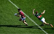 2 April 2023; Seán Kelly of Galway in action against Jack Carney of Mayo during the Allianz Football League Division 1 Final match between Galway and Mayo at Croke Park in Dublin. Photo by Tyler Miller/Sportsfile