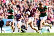 2 April 2023; Shane Walsh of Galway in action against David McBrien of Mayo, as Jordan Flynn of Mayo looks on during the Allianz Football League Division 1 Final match between Galway and Mayo at Croke Park in Dublin. Photo by John Sheridan/Sportsfile