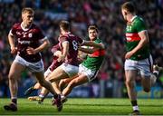 2 April 2023; Aidan O'Shea of Mayo in action against Paul Conroy, 8, and John Maher of Galway during the Allianz Football League Division 1 Final match between Galway and Mayo at Croke Park in Dublin. Photo by Sam Barnes/Sportsfile