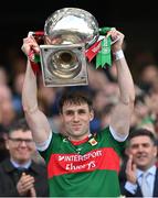 2 April 2023; Mayo captain Paddy Durcan lifts the cup after the Allianz Football League Division 1 Final match between Galway and Mayo at Croke Park in Dublin. Photo by Ramsey Cardy/Sportsfile