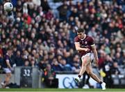 2 April 2023; Shane Walsh of Galway takes a late free during the Allianz Football League Division 1 Final match between Galway and Mayo at Croke Park in Dublin. Photo by Sam Barnes/Sportsfile