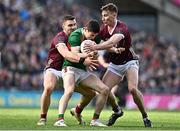 2 April 2023; Conor Loftus of Mayo in action against Damien Comer, left, and Matthew Tierney of Galway during the Allianz Football League Division 1 Final match between Galway and Mayo at Croke Park in Dublin. Photo by Sam Barnes/Sportsfile