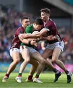 2 April 2023; Conor Loftus of Mayo in action against Damien Comer, left, and Matthew Tierney of Galway during the Allianz Football League Division 1 Final match between Galway and Mayo at Croke Park in Dublin. Photo by Sam Barnes/Sportsfile