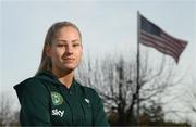 2 April 2023; Republic of Ireland's Tara O'Hanlon poses for a portrait at the Hilton Dublin Airport ahead of the squad's departure for the United States. Photo by Stephen McCarthy/Sportsfile