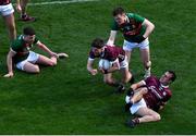 2 April 2023; Cathal Sweeney of Galway in action against Matthew Ruane of Mayo during the Allianz Football League Division 1 Final match between Galway and Mayo at Croke Park in Dublin. Photo by Tyler Miller/Sportsfile