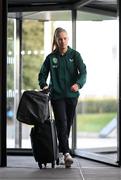 2 April 2023; Republic of Ireland's Tara O'Hanlon arrives at the team hotel, the Hilton Dublin Airport, ahead of the squad's departure for the United States. Photo by Stephen McCarthy/Sportsfile
