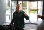 2 April 2023; Republic of Ireland's Tara O'Hanlon arrives at the team hotel, the Hilton Dublin Airport, ahead of the squad's departure for the United States. Photo by Stephen McCarthy/Sportsfile
