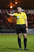 1 April 2023; Referee Rob Hennessy during the SSE Airtricity Men's Premier Division match between Sligo Rovers and Bohemians at The Showgrounds in Sligo. Photo by Seb Daly/Sportsfile