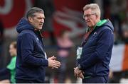 1 April 2023; Ireland head coach Greg McWilliams, left, and senior coach John McKee before the TikTok Women's Six Nations Rugby Championship match between Ireland and France at Musgrave Park in Cork. Photo by Brendan Moran/Sportsfile