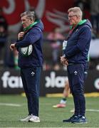1 April 2023; Ireland head coach Greg McWilliams, left, and senior coach John McKee before the TikTok Women's Six Nations Rugby Championship match between Ireland and France at Musgrave Park in Cork. Photo by Brendan Moran/Sportsfile