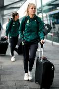 3 April 2023; Tara O'Hanlon arrives at Dublin Airport ahead of the Republic of Ireland women's flight to the USA for their international friendly double header against USA in Austin and St Louis. Photo by Stephen McCarthy/Sportsfile