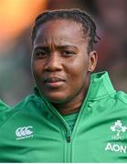 1 April 2023; Linda Djougang of Ireland before the TikTok Women's Six Nations Rugby Championship match between Ireland and France at Musgrave Park in Cork. Photo by Brendan Moran/Sportsfile