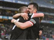 1 April 2023; Mikey Gordon, right, and Paul McNamara of Sligo celebrate after their side's victory in the Allianz Football League Division 4 Final match between Sligo and Wicklow at Croke Park in Dublin. Photo by Tyler Miller/Sportsfile
