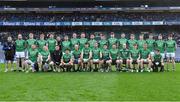 1 April 2023; The Fermanagh panel stand for a team photo before the Allianz Football League Division 3 Final match between Cavan and Fermanagh at Croke Park in Dublin. Photo by Tyler Miller/Sportsfile