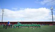1 April 2023; The Ireland team line up for the national anthems before the TikTok Women's Six Nations Rugby Championship match between Ireland and France at Musgrave Park in Cork. Photo by Brendan Moran/Sportsfile