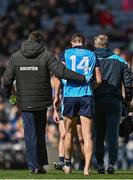 2 April 2023; Dean Rock of Dublin, centre, leaves the field after picking up an injury during the Allianz Football League Division 2 Final match between Dublin and Derry at Croke Park in Dublin. Photo by Sam Barnes/Sportsfile