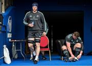 3 April 2023; Ryan Baird, left, and Tadhg Furlong during Leinster rugby squad training at RDS Arena in Dublin. Photo by Ramsey Cardy/Sportsfile