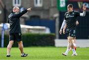 3 April 2023; Garry Ringrose, right, and Kicking coach and lead performance analyst Emmet Farrell during Leinster rugby squad training at RDS Arena in Dublin. Photo by Ramsey Cardy/Sportsfile