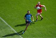 2 April 2023; James McCarthy of Dublin in action against Padraig Cassidy of Derry during the Allianz Football League Division 2 Final match between Dublin and Derry at Croke Park in Dublin. Photo by Tyler Miller/Sportsfile