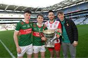 2 April 2023; Mayo players, from left, Bob Tuohy, Paddy Durcan, Rory Byrne and Donnacha McHugh after the Allianz Football League Division 1 Final match between Galway and Mayo at Croke Park in Dublin. Photo by Ramsey Cardy/Sportsfile
