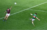 2 April 2023; John Daly of Galway attempts to block the shot of Jack Coyne of Mayo during the Allianz Football League Division 1 Final match between Galway and Mayo at Croke Park in Dublin. Photo by Tyler Miller/Sportsfile