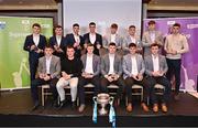 3 April 2023; 2023 Electric Ireland GAA Higher Education Rising Stars Hurling Team of the Year with the Fitzgibbon Cup during the 2023 Electric Ireland GAA HEC Rising Star Awards at the Castletroy Park Hotel in Limerick. Photo by Sam Barnes/Sportsfile