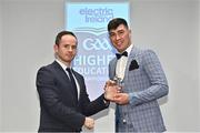 3 April 2023; Dylan Foley of UCC and Éire Óg, Cork, right, receives his 2023 Electric Ireland GAA Higher Education Rising Stars Football Team of the Year Award from Chair of the GAA Higher Education Committee Michael Hyland during the 2023 Electric Ireland GAA HEC Rising Star Awards at the Castletroy Park Hotel in Limerick. Photo by Sam Barnes/Sportsfile